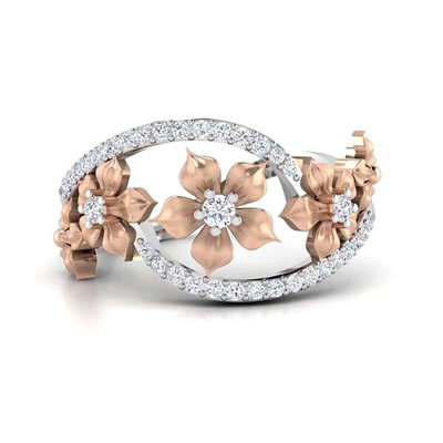 

Romantic Women925 Sterling Silver Floral Ring Two Tone 18K Rose Gold Flower Diamond Jewelry Rings