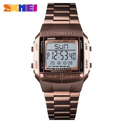 

SKMEI 1381 Male Fashion Watch Stainless Steel Digital Wristwatch Waterproof Sports Watches