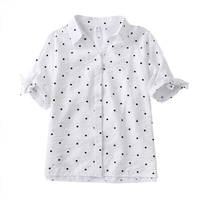 

Women Chiffon Blouse Top Polka Dot Print Shirt Blouse Short Sleeve V Neck Casual Shirts Korean Summer Loose Tops Plus Size