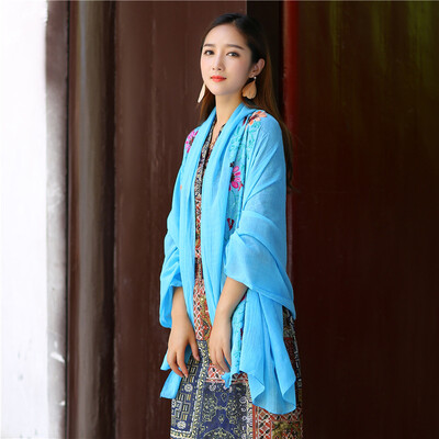 

Embroidered linen flowers Nibel cotton&linen scarf air conditioning sunscreen dual-use spring&summer silk scarf female national wind shawl