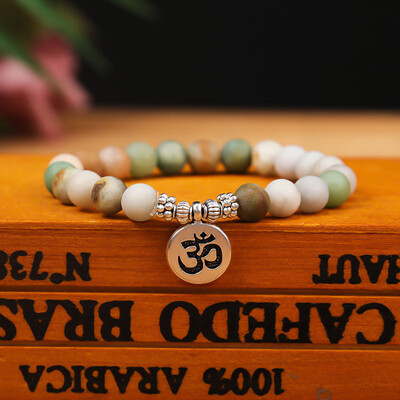 

8mm Silver Alloy Buddha Head Charms Natural Stone Beads Bracelets