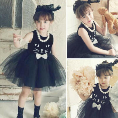 

Princess Baby Kid Girls Kitty Tutu Lace Tulle Skirt Fancy Dresses Outfits Dress