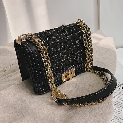 

Bag female 2019 new wave Korean fashion wild small fragrance wind wool casual chain shoulder slung small square bag