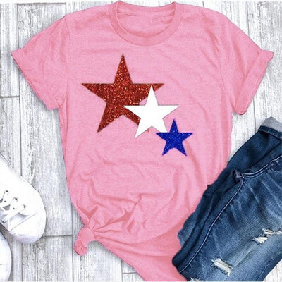 

Starmoon Women Summer Five Pointed Star Printing Shirt Short Sleeve Casual Tops Blouse