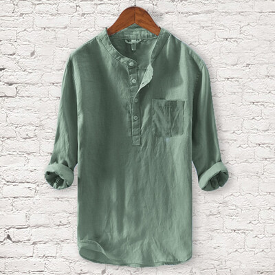 

Toponeto Mens New Style Fashion Pure Cotton And Hemp Long Sleeve Top Casual Blouse Top