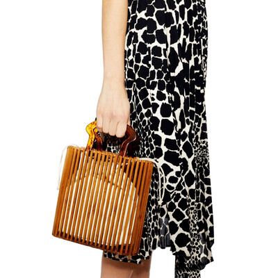 

Bamboo Square Women Handbag Female Brand Designer Woven Bag Fashion Beach Hand Bag Simple Acrylic Handle Women Tote Bag