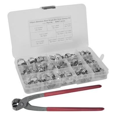 

PEX Cinch Crimper Tool with 100pcs Stainless Steel Single Ear Hose Clamps