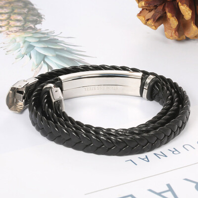 

Unisex Women Men Stainless Steel Bracelets & Bangles Multi-Layer Leather Braided Charm Bracelets