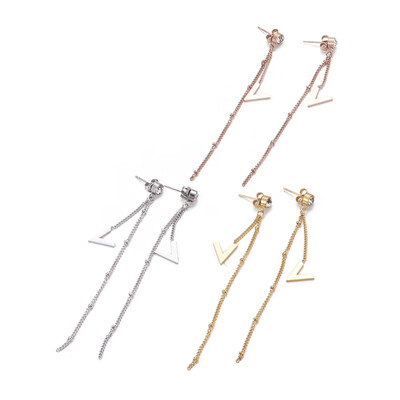 

304 Stainless Steel Dangle Stud Earrings with Rhinestone V Shaped Mixed Color 85mm Pin 08mm
