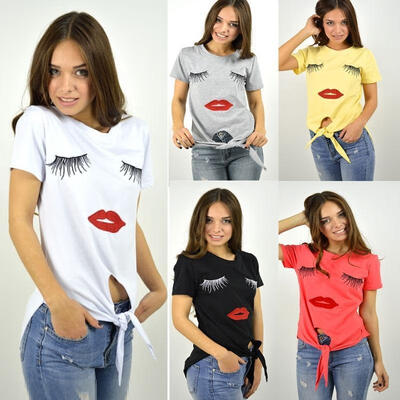 

Fashion Womens Ladies Eyelash Summer Loose Tops Short Sleeve Blouse T Shirt New