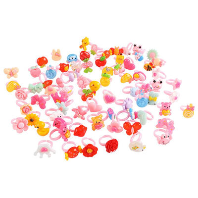 

50pcs Plastic Kids Cartoon Colorful Children Ring Girl Birthday Party Gift