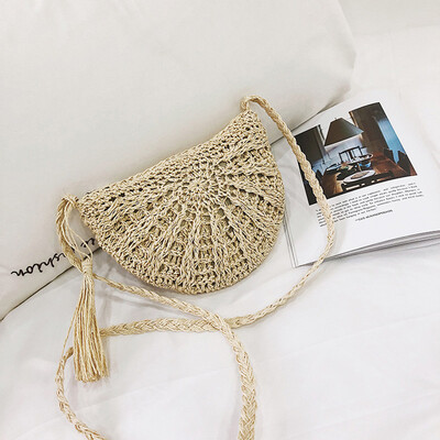 

Tailored Women Semicircular Handwoven Retro Rattan Straw Beach Bag Crossbody
