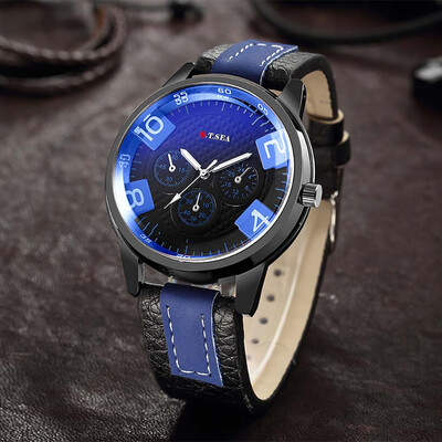 

Gobestart Fashion Casual Business Mens Alloy Three Eye Dial Leather Belt Quartz Watch
