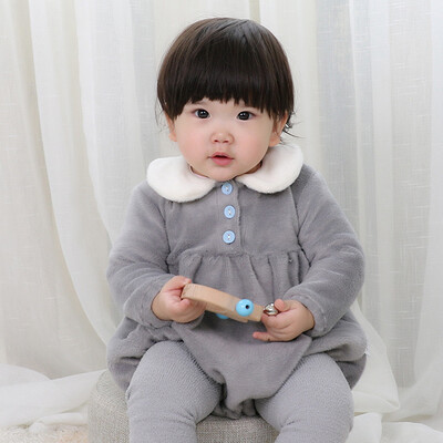 

Newborn Kid Baby Girl Plush Turn-down Collar Long sleeve Clothes Romper Jumpsuit