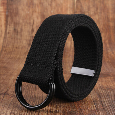 

Canvas belt fashion black Alloy double ring buckle Men belt casual simple Men&Women cowboy pants belt