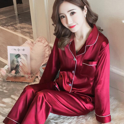

Womens Ladies Satin Pyjamas Set Long Sleeve Pajamas Sleepwear Dress Home Wear