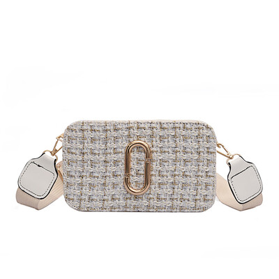 

Small Woolen Plaid Bag Women Luxury Handbags Female Square Bags Wide Shoulder Strap Wild Messenger Bag Bolso Mujer