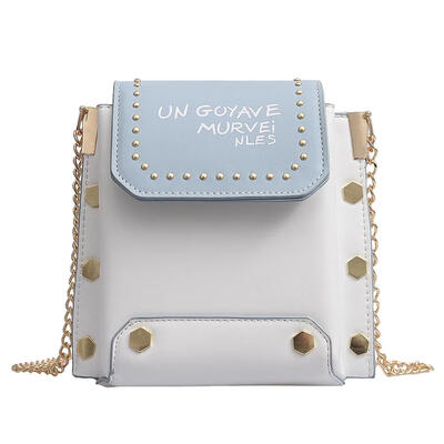 

Rivet Shoulder Handbags Hit Color Women Chain Letter Print Crossbody Bags