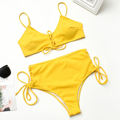 

Roseonmyhand Women Fashion Strap Lace Solid Color Sexy Split Swimsuit Beachwear Bikini