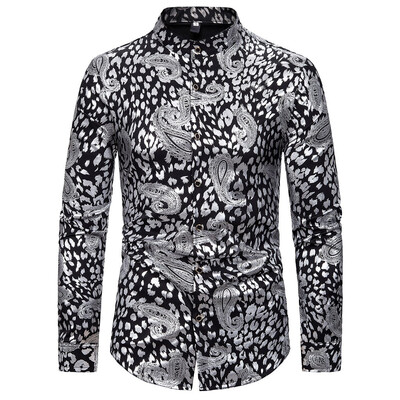 

Tailored Mens Casual Turn-down Collar Long Sleeve Shirt Gentleman Printing Wedding Tops