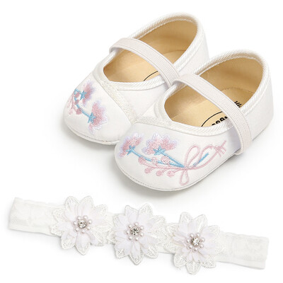 

Baby Girl Shoes Infants Embroidery Floral Pattern Princess Shoes Lace Flower Headband Photography Props