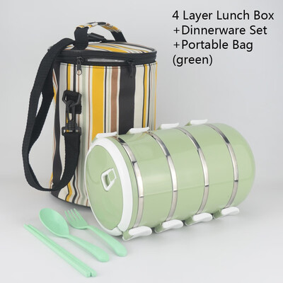 

Natural Nordic Design colorful Portable stainless steel lunch box Bento combination container With Spoons&bag Leakproof box