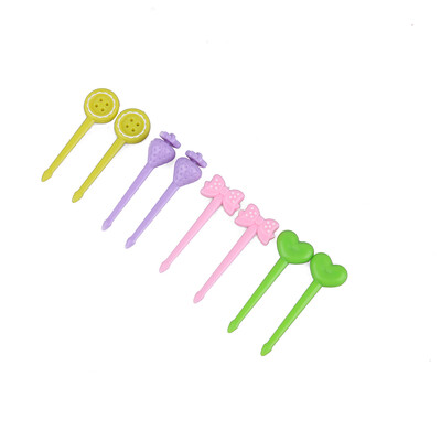

8Pcsset Cute Candy Color Serie Button Bow Lunch Decoration Mini Fruit Fork