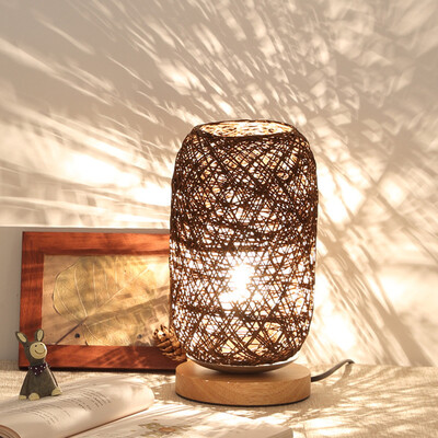 

Gobestart Wood Rattan Twine Ball Lights Table Lamp Room Home Art Decor Desk Light