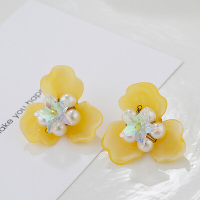 

Flashbuy Crystal & Pearl Statement Earrings for Women Acrylic Earrings Modern Flower Pendientes Girls Jewelry Party Accessory