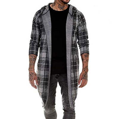 

Men Windbreaker Long Sleeve Hooded Cool Windbreaker Coat Lapel Plaid Coat