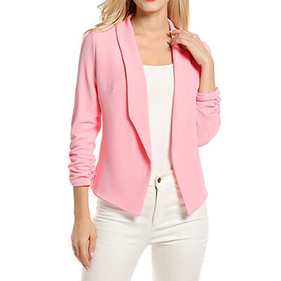 

Roseonmyhand Women 34 Sleeve Blazer Open Front Short Cardigan Suit Jacket Work Office Coat
