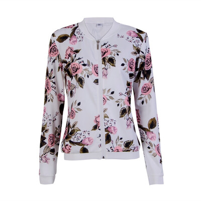

Fashion Womens Ladies Retro Floral Zipper Up Bomber Jacket Casual Coat Outwear