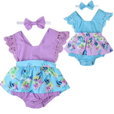 

Baby Girl Kids Clothes Floral Romper Tutu Dress Headband Jumpsuit Outfit Set