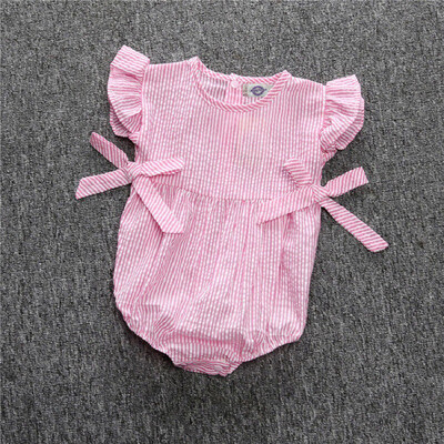 

Newborn Infant Girl Baby Bowknot Stripe Sleeveless Romper Bodysuit Clothes