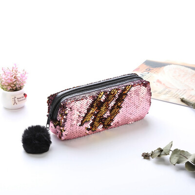 

New 2019 Sequin Cosmetic Bag Color Reversible Sequin Pencil Bags Girls Cosmetic Case Gift