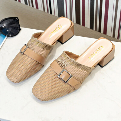

Baotou half slipper women 2019 new fashion thick with a word sandals women ins tide wear fairies breathable heel