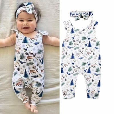 

US Toddler Baby Boy Girl Kid Fawn Sleeveless Romper Jumpsuit Summer Clothes 2PCS