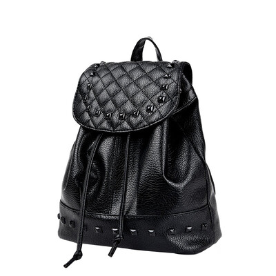 

Korean Style Women PU Leather Casual Backpack Rivet Travel Bag School Bag
