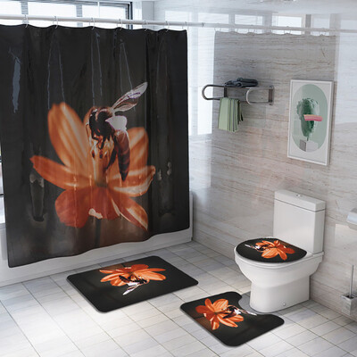 

〖Follure〗Flowers Shower Curtain Floor Mat Four-piece Bathroom Mat Set