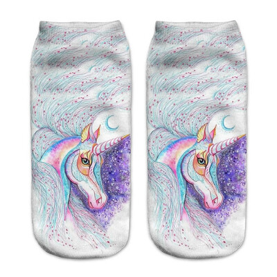 

1 Pair Women Low Cut Ankle Socks Funny Unicorn 3D Printing Socks Cotton Hosiery Printed Socks