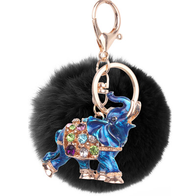 

Soft 8CM Rex Rabbit Hair Ball Diamond Alloy Elephant Keychain Lovers Bags Mobile Phone Accessories