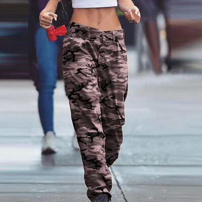 

Gobestart Fashion Womens Plus Size Camouflage Print Button Zipper Pocket Trousers Pants