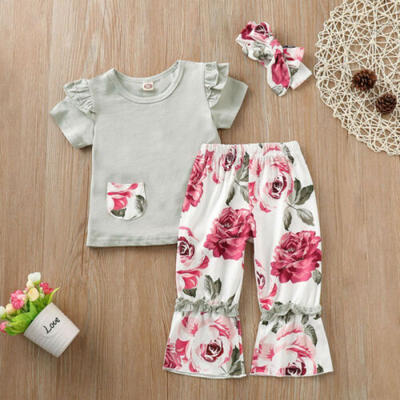 

3Pcs Toddler Baby Kids Girls Cute Flower Tops Shirt Long Pants Outfits Clothes