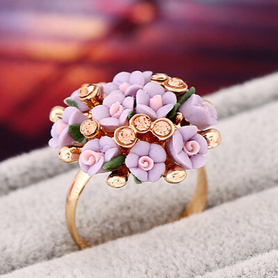 

Fashion Beautiful Ceramic Flower Ring For Women Adjustable Wedding Rings Jewelry 8 Colors Summer Style Rings