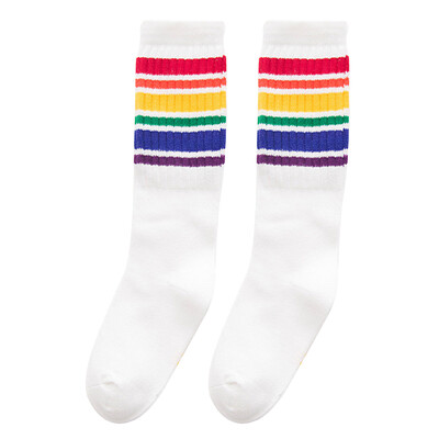 

Children Socks Boys Girls Rainbow Striped Sports Knee High Sneaker Socks