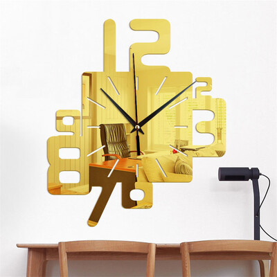 

Gobestart Modern 3D Mirror Geometric Digital Mirror Wall Clock Home Office Interior Decor
