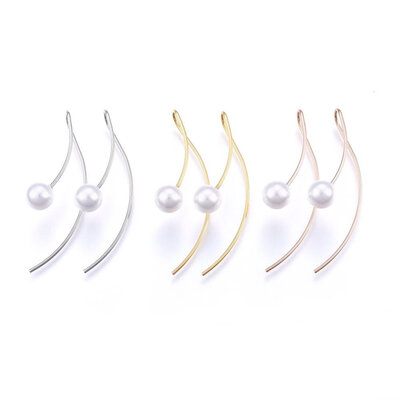 

304 Stainless Steel Stud Earrings with Acrylic Pearl Mixed Color 45x8mm Pin 1mm
