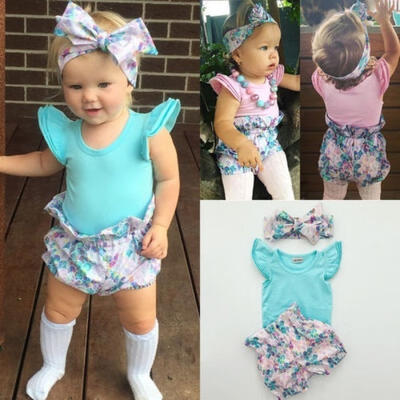 

Newborn Toddler Baby Girl Summer Mermaid Tops Romper Pants Shorts 3PCS Outfits Sunsuit