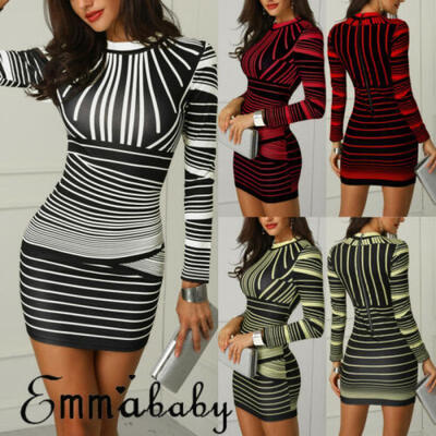 

Women Ladies Bodycon Long Sleeve Summer Party Cocktail Clubwear Short Mini Dress