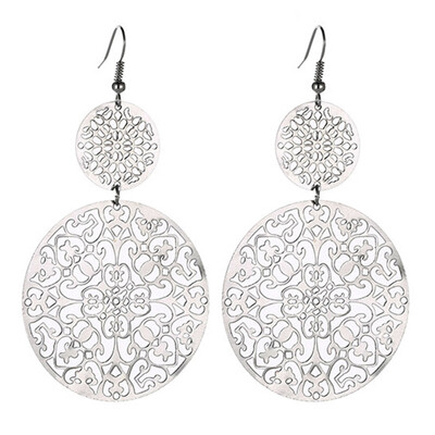 

Women Vintage Hollow Carved Flower Round Long Eardrop Hook Earrings Jewelry Gift